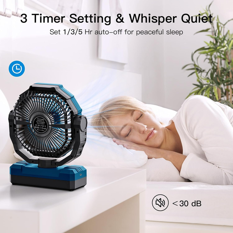3-in-1 Camping Fan 24000mAh Rechargeable Portable Fan w/ Light Tent Travel Blue3