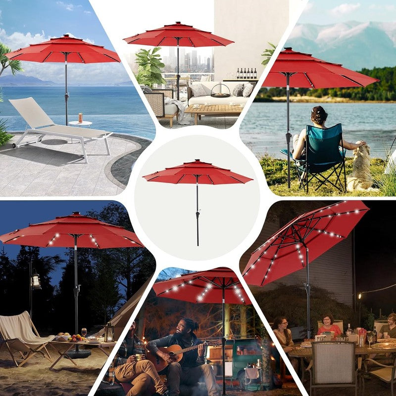 Outdoor 10FT Solar Umbrella 32 LED Lights Tilt Crank Backyard Deck Garden7