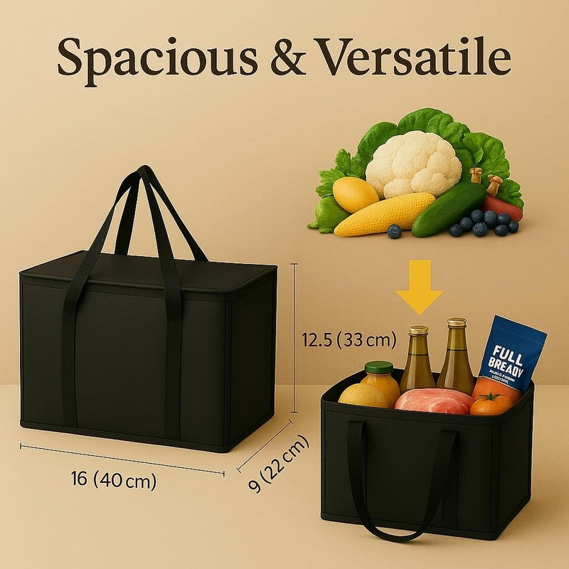 2-Pack, Xl-Large Insulated Grocery Shopping Bags, Black, Reusable Bag,Thermal Zi7