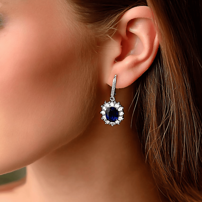 Sapphire Earrings 18K White Gold Plated Leverback for Women Sensitive Ears Gift6