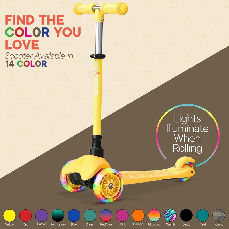 Kids 3 Wheel Scooter Lean to Steer LED Wheels Adjustable Handlebar Yellow6