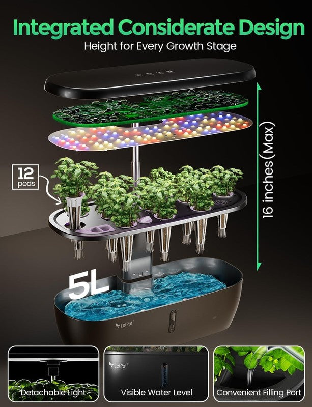 12 Pod Hydroponics System 24W LED Grow Light Indoor Herb Garden Kit 5.5L4