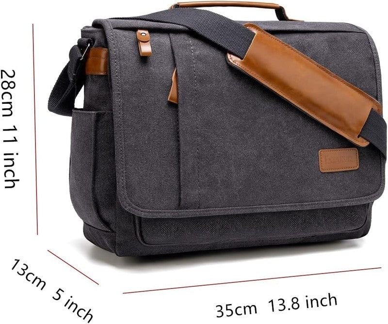Laptop Messenger Bag 13-14" Water-Resistant Canvas Shoulder Bag Grey1