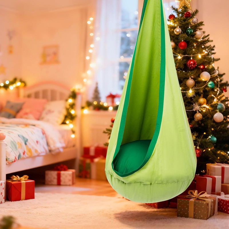 Kids Pod Swing Seat Hanging Hammock Chair Sensory Indoor Outdoor Green1
