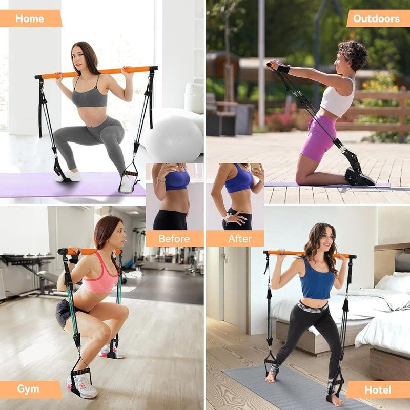 Portable 3-Section Pilates Bar Kit w/ Resistance Bands 20-60lb Full Body6