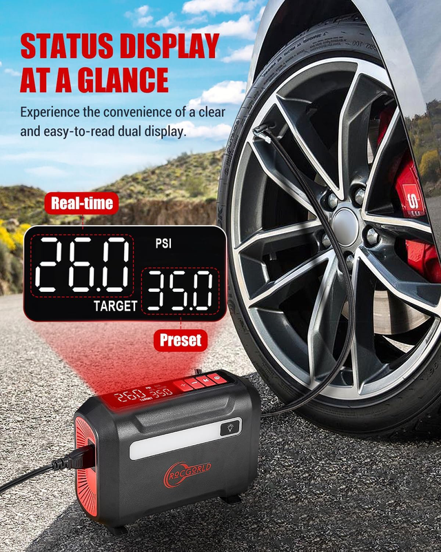 R8 Portable Tire Inflator DC 12V Air Compressor w/ Dual Digital Screen2