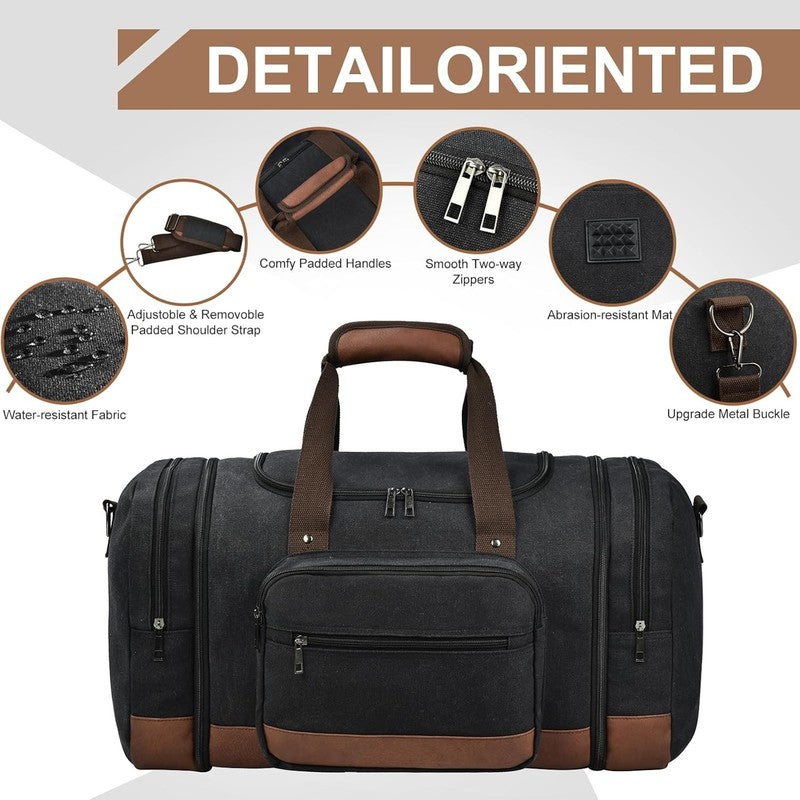 50L Canvas Duffle Bag Travel Gym Overnight Carry On Luggage Black4