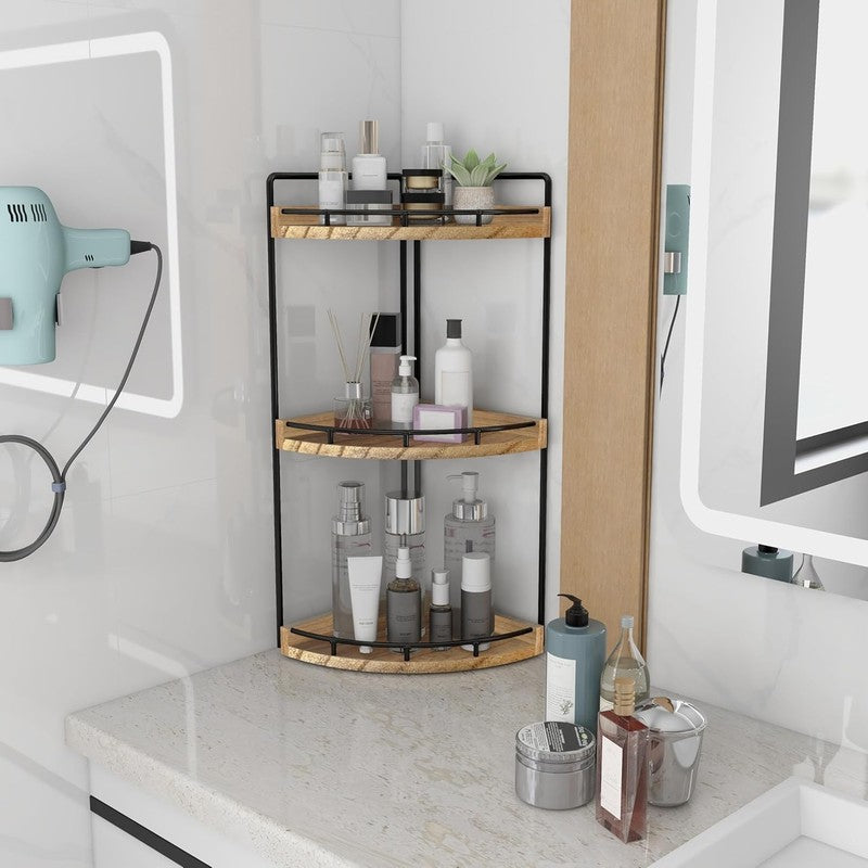 3-Tier Corner Bathroom Organizer Countertop for Storage,Vanity Tray,Wood Counter1