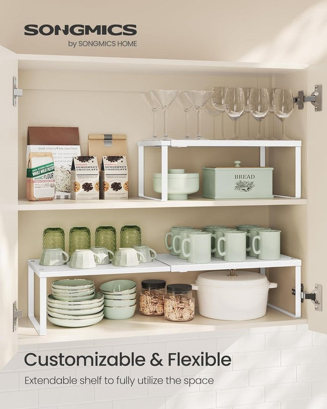 Spice Racks 2 Pack Expandable Kitchen Countertop Shelves Small Organizers White1