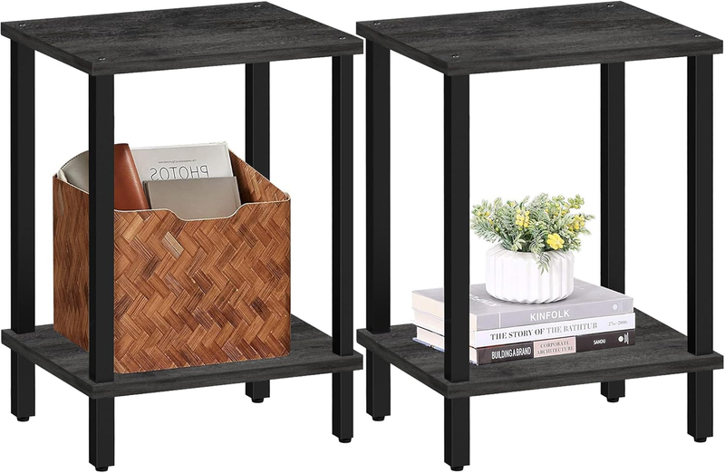 Set of 2 End Tables 2 Tier Side Tables Nightstand Sofa Table Charcoal Grey10