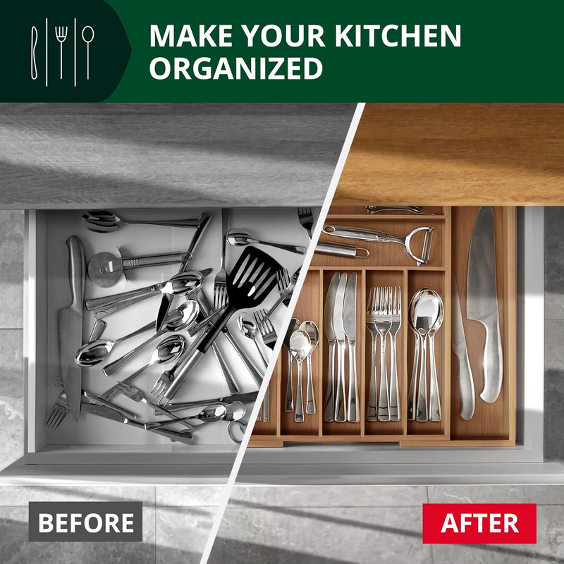 Bamboo Kitchen Drawer Organizer 9 Slot Silverware Utensil Cutlery Tray5