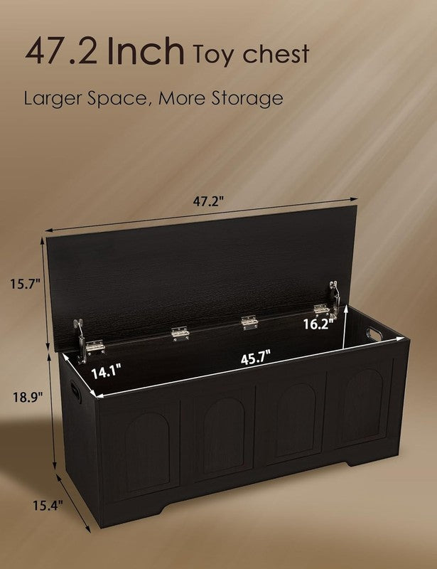 47.2'' Wooden Storage Chest Trunk Flip Top Entryway Shoe Bench Espresso2