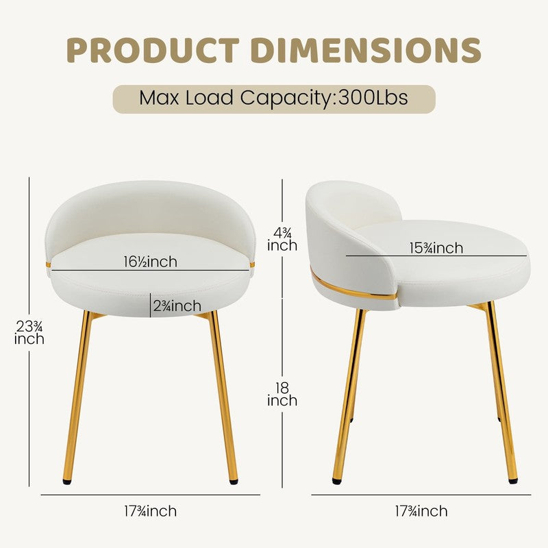 Modern Vanity Makeup Chair White Faux Leather Small Accent Stool1