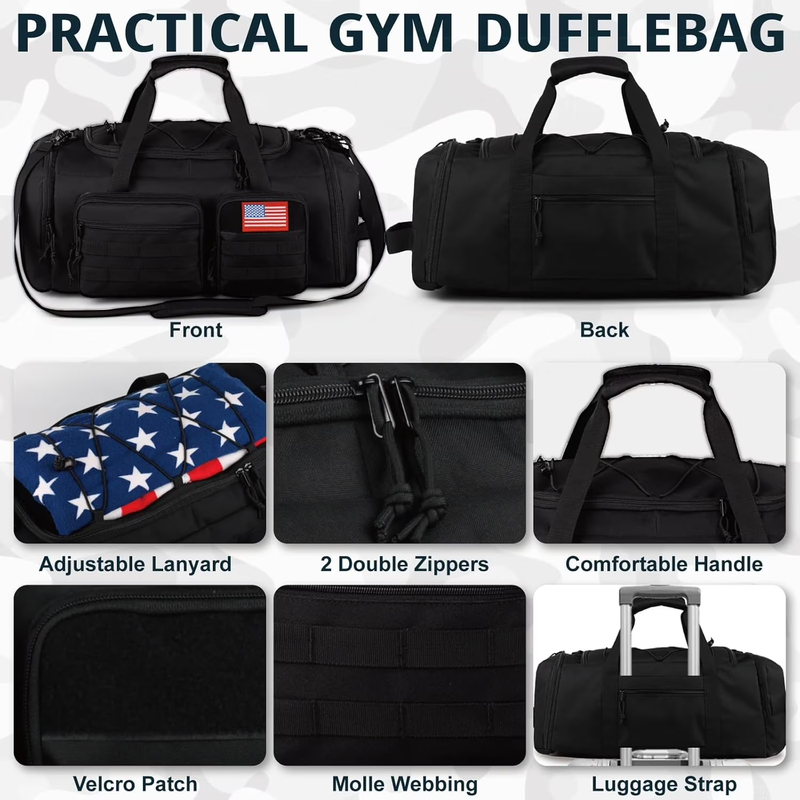 50L Gym Duffel Bag 3 in 1 Travel Backpack Shoe Compartment Water Resistant2