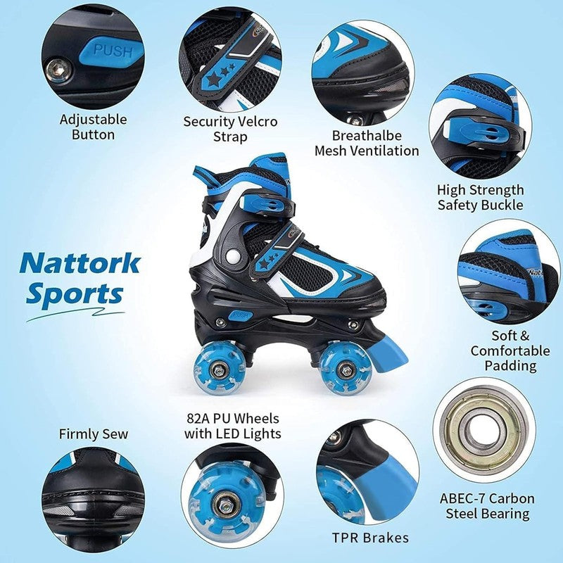 Kids Roller Skates for Boys Girls Kids, 4 Sizes Adjustable Quad Skates with All 1