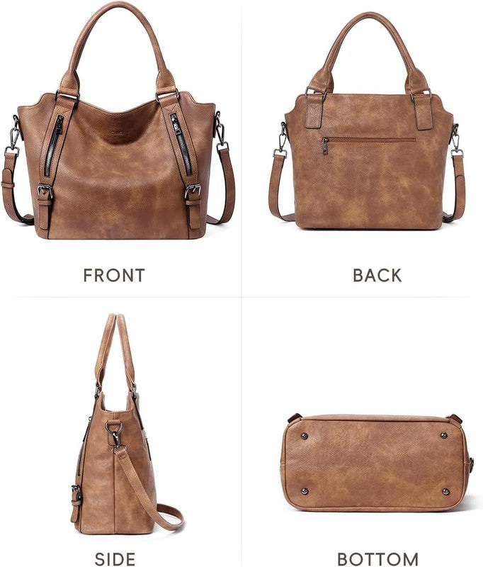 Large Women’s Hobo Bag Tote Purse w/ Multiple Pockets & Adjustable Strap Brown5