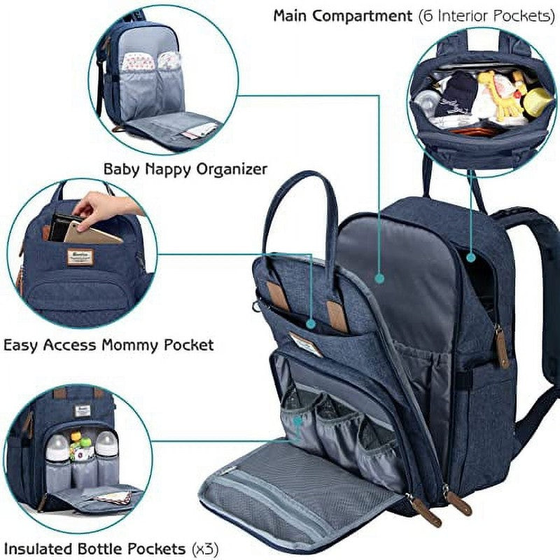 Baby Diaper Bag Backpack w/ Pacifier Holder Large Travel Bag – Blue1