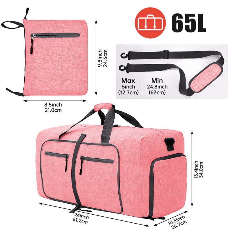 65L Foldable Duffel Bag Women, 24" Travel Bag with Shoes Compartment, Weekender6