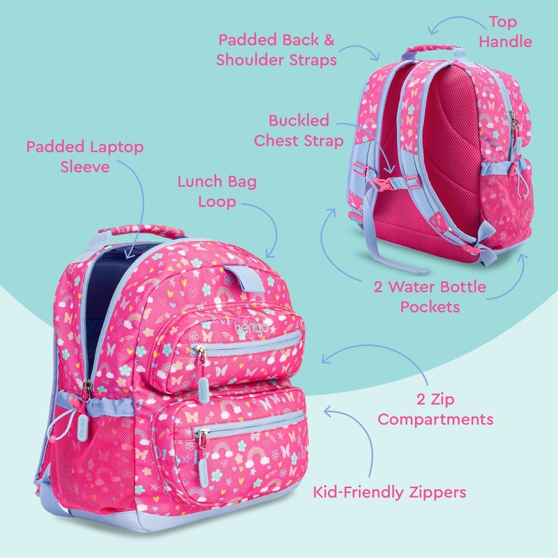 Kids 14 Inch Backpack Rainbow Print Lightweight Water Resistant School Travel Ba2