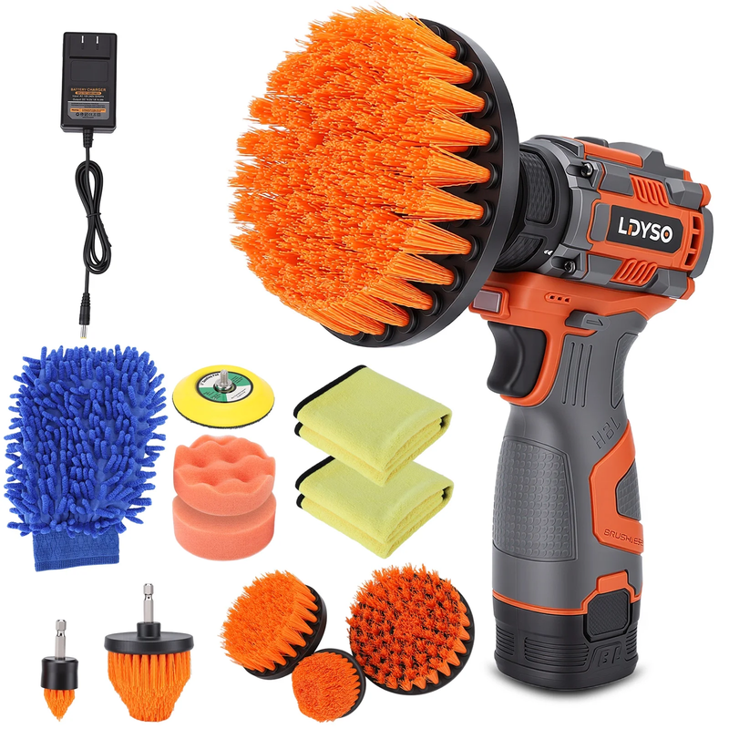 Cordless Buffer Polisher, 16.8V Auto Detailing Drill Brushes Set with 2000Mah Ba10