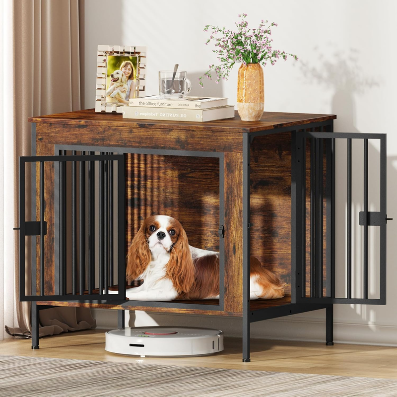 Dog Crate Furniture 28.15" Indoor TV Stand Single/Double Small Dogs Brown0
