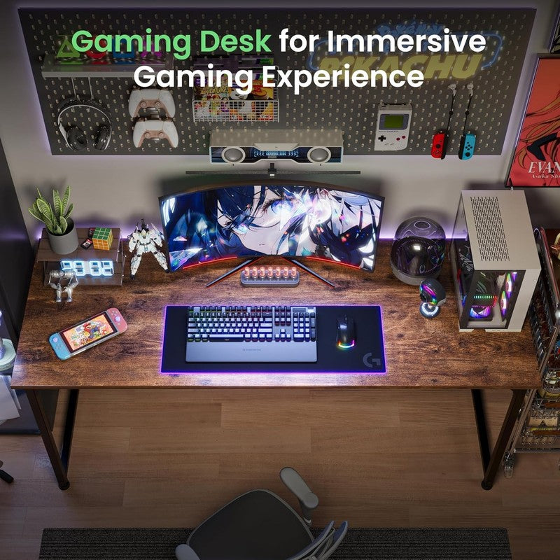 Computer Desk, 55 Inch Home Office Desk, Gaming Writing Work from Home Study Des7
