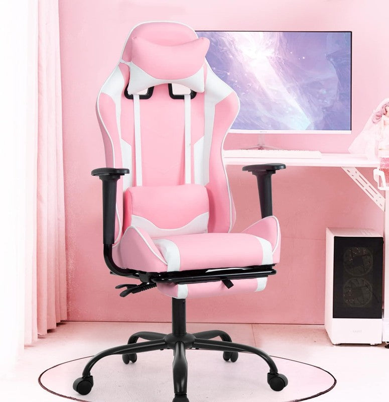 Pink Ergonomic Gaming Chair with Lumbar Support and Footrest for Office Use1