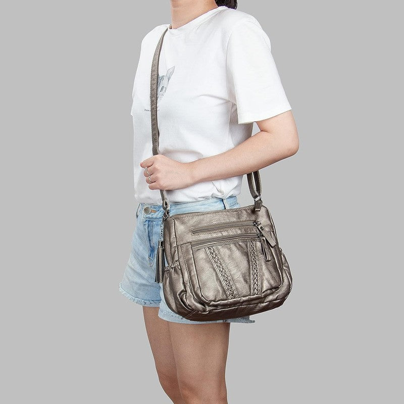Women Crossbody Bag Tassel PU Leather Shoulder Handbag Purse Pocketbook1