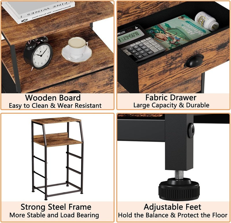 Nightstand with 3 Drawers and 2 Tier Shelf, Fabric Small Dresser Organizer Verti3