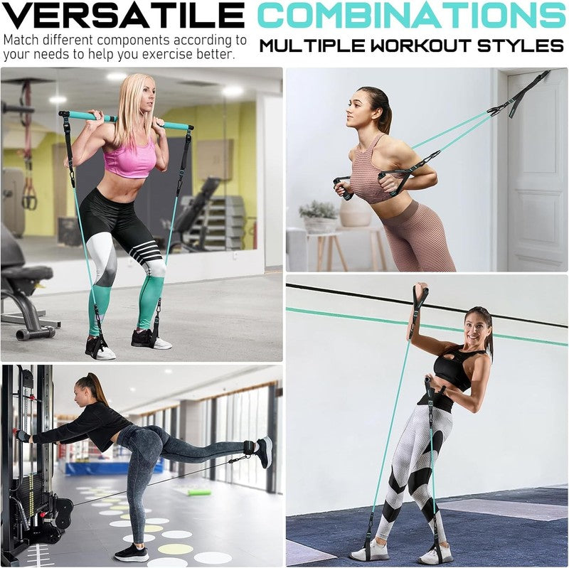 Pilates Bar Kit w/ Resistance Bands Adjustable Metal Buckle Full Body Blue5
