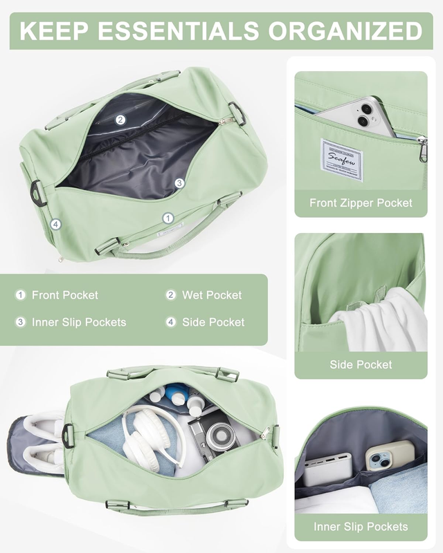 Gym Bag Womens Mens with Shoes Compartment and Wet Pocket Travel Duffel Bags for6