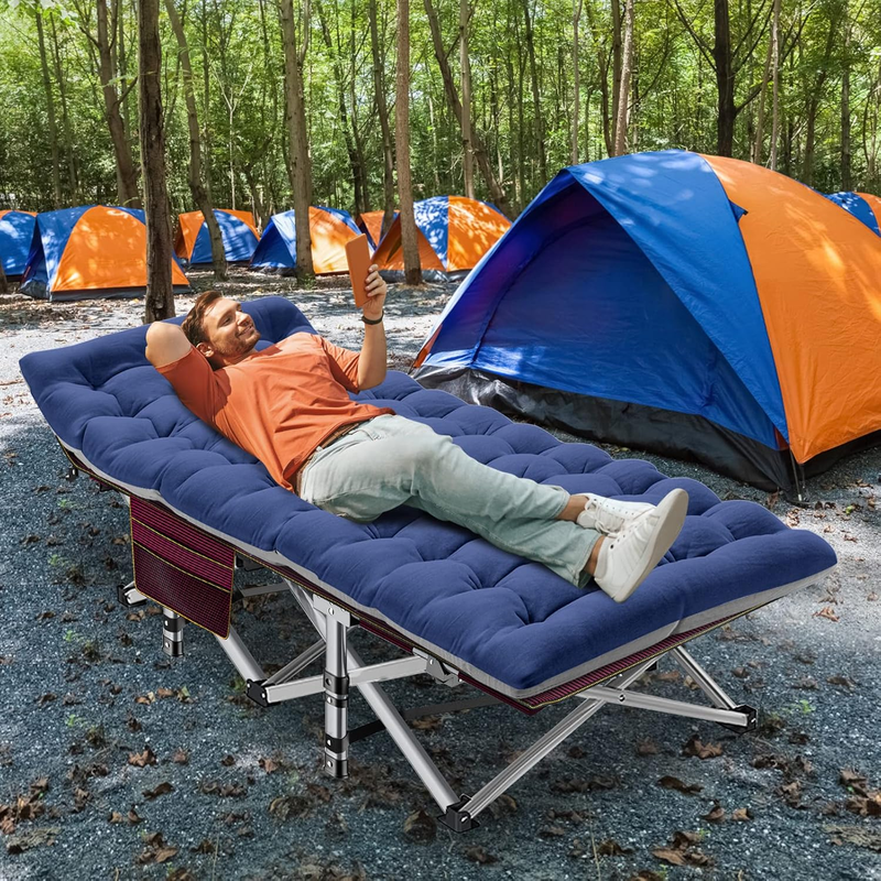 2PK Camping Cot 28" Wide Heavy Duty 1200D Oxford Folding Bed w/ Mat Carry Bag4