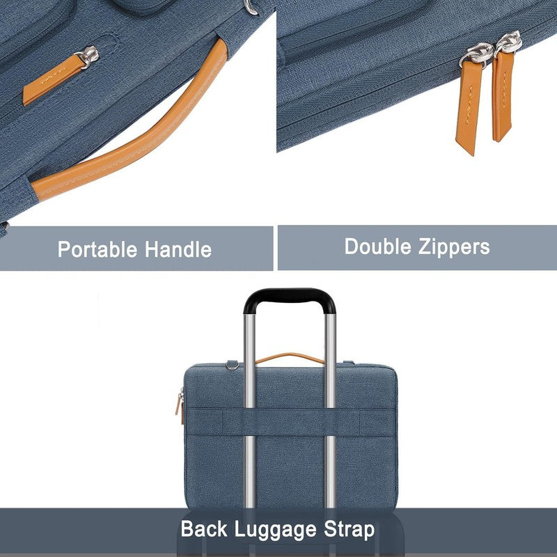 15.6 Inch Laptop Shoulder Bag 360 Protective Messenger 4 Zipper Pockets Blue4