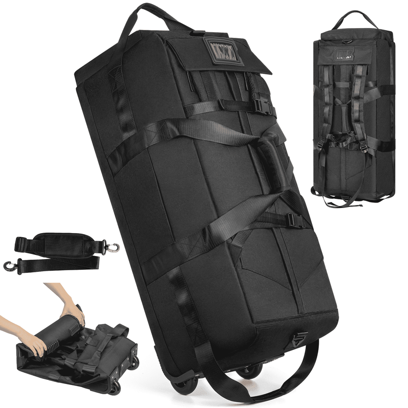 34 Inch Foldable Rolling Duffle Bag, 90L Water Resistant Multi Use Travel Bag wi9