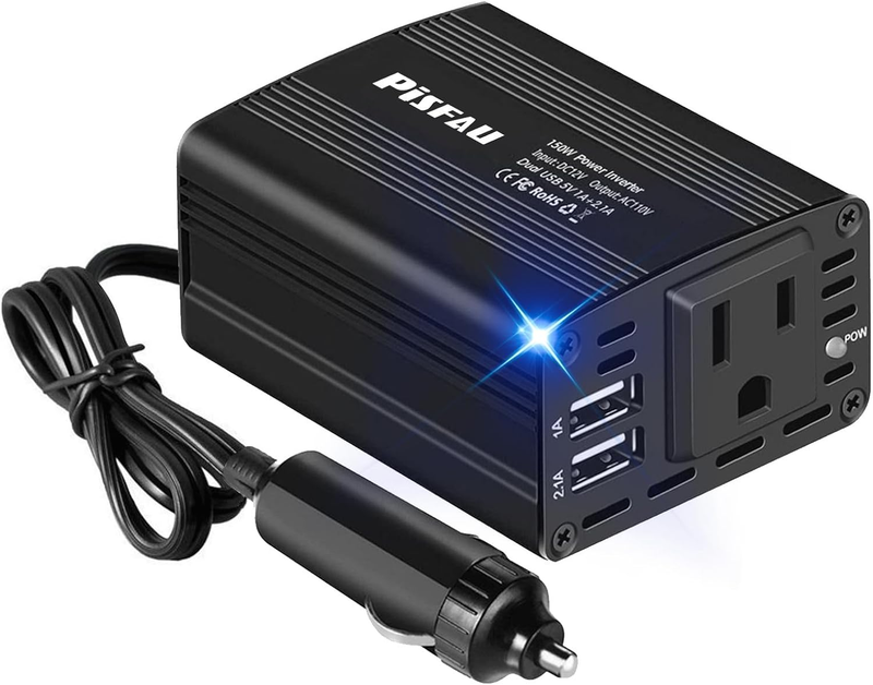 150W Power Inverter 12V DC to 110V AC with Dual USB Car Charger for Laptop0