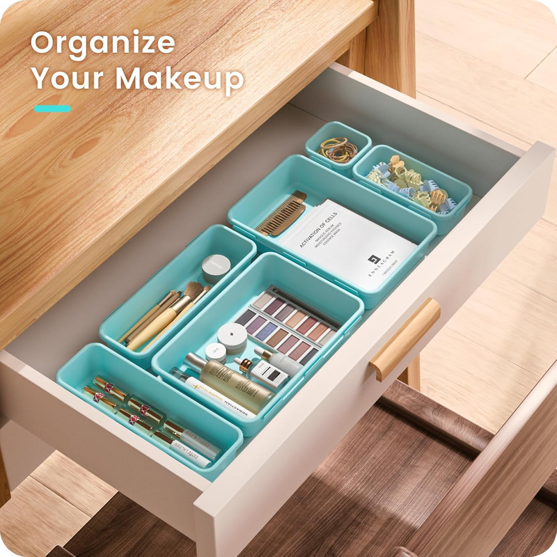 Drawer Organizer Makeup Storage 5 Size Holds 177 Items Blue2