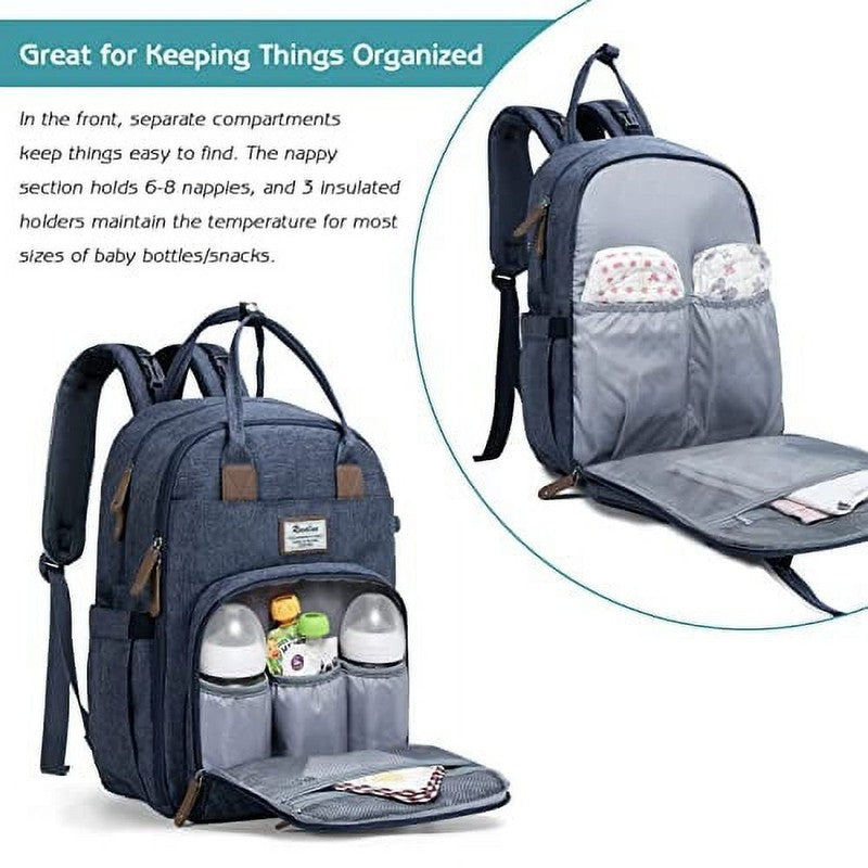 Baby Diaper Bag Backpack w/ Pacifier Holder Large Travel Bag – Blue2