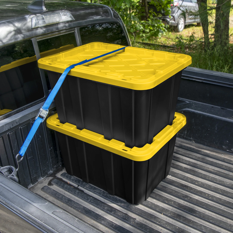 Large Storage Bin, 27 Gallon Durable Plastic Storage Tote with Snap On Lid, Blac3