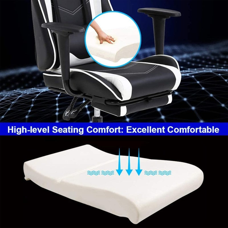 Ergonomic PU Leather Office Chair with Lumbar Support & Footrest (White)7