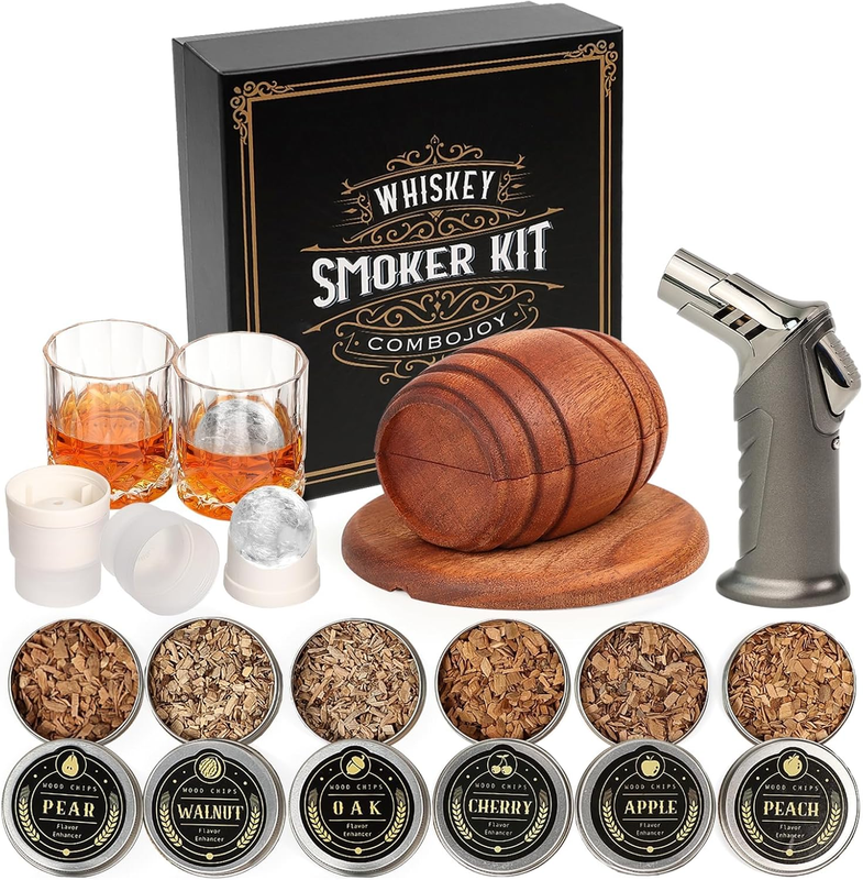 Whiskey Smoker Kit with Torch - 6 Flavors Wood Chips, 2 Glasses, 2 Ice Ball Mold0