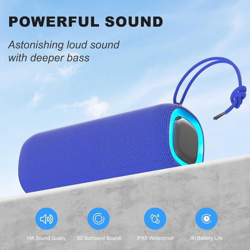Bluetooth Speaker, IPX5 Waterproof, RGB Lights, BT5.3, TWS, Long Playtime, Blue3