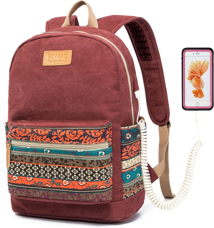 Canvas Bohemian Backpack Cushioned Straps Travel Outdoor Wine Color6