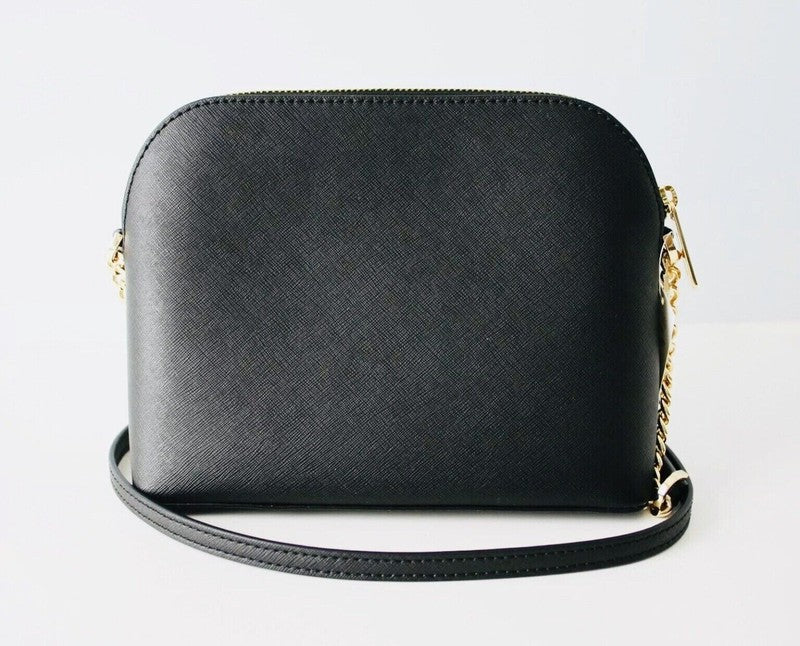 Jet Set Travel Medium Leather Crossbody Dome Handbag Black Gold1