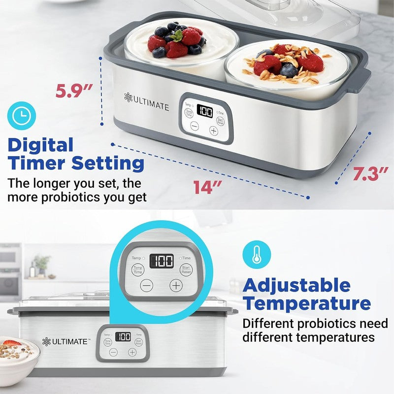 Probiotic Yogurt Maker w/ Temp & Time Control, 2 Qt, Greek Style, Warranty1