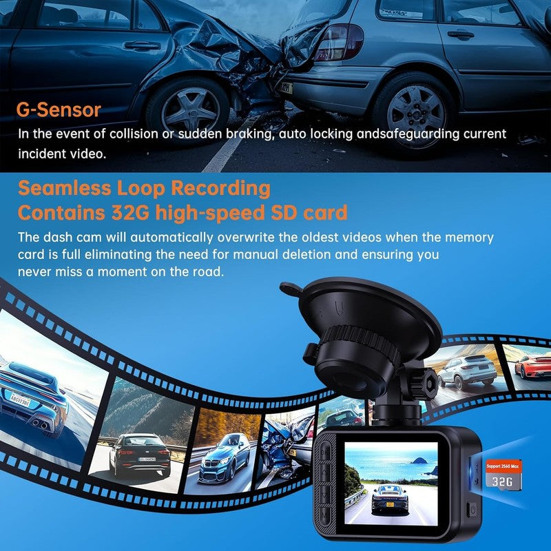 2.5K Dual Dash Cam with Night Vision, 32GB Card, G Sensor, 24 Hour Monitor4
