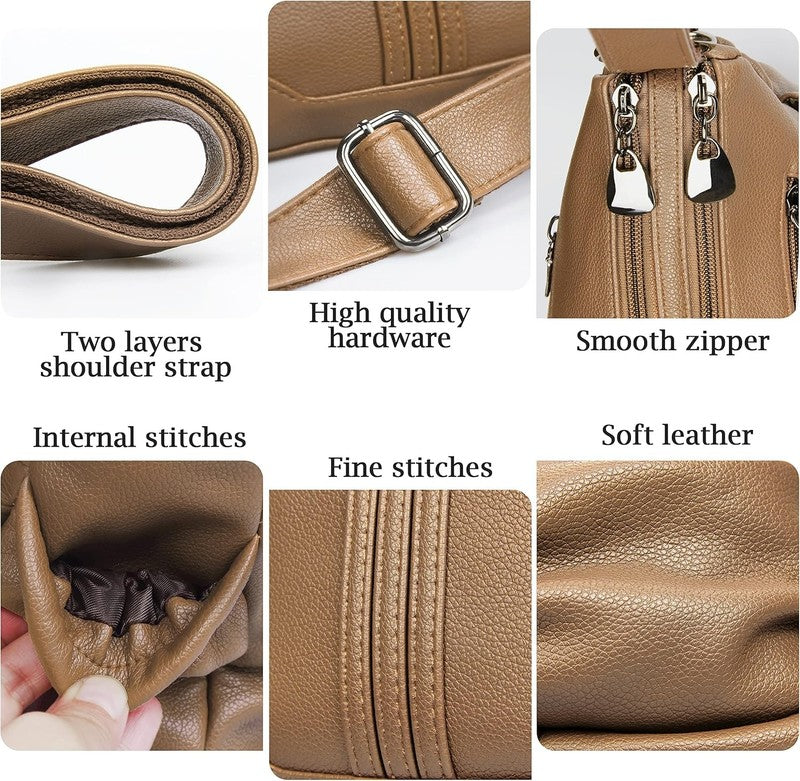 Women Soft PU Leather Crossbody Bag Multi Pocket Shoulder Handbag Tote Satchel5