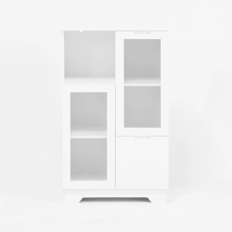 Storage Cabinet with Glass Doors and Drawer, Adjustable Shelves, White10