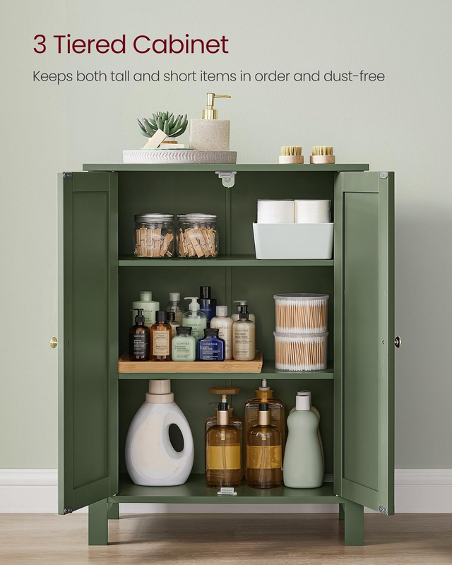 Bathroom Floor Storage Cabinet Forest Green 2 Adjustable Shelves Freestanding3