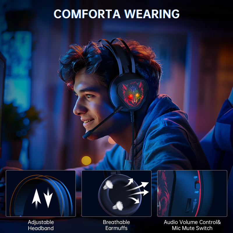 Gaming Headset PC PS5 Xbox Series X/S One Switch Mac Wired RGB Noise Mic9