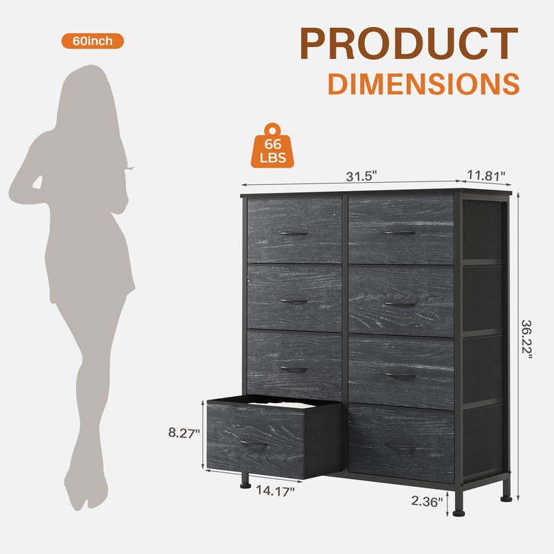 8-Drawer Fabric Dresser Storage Chest for Bedroom, Closet, Entryway, Storage Fur2